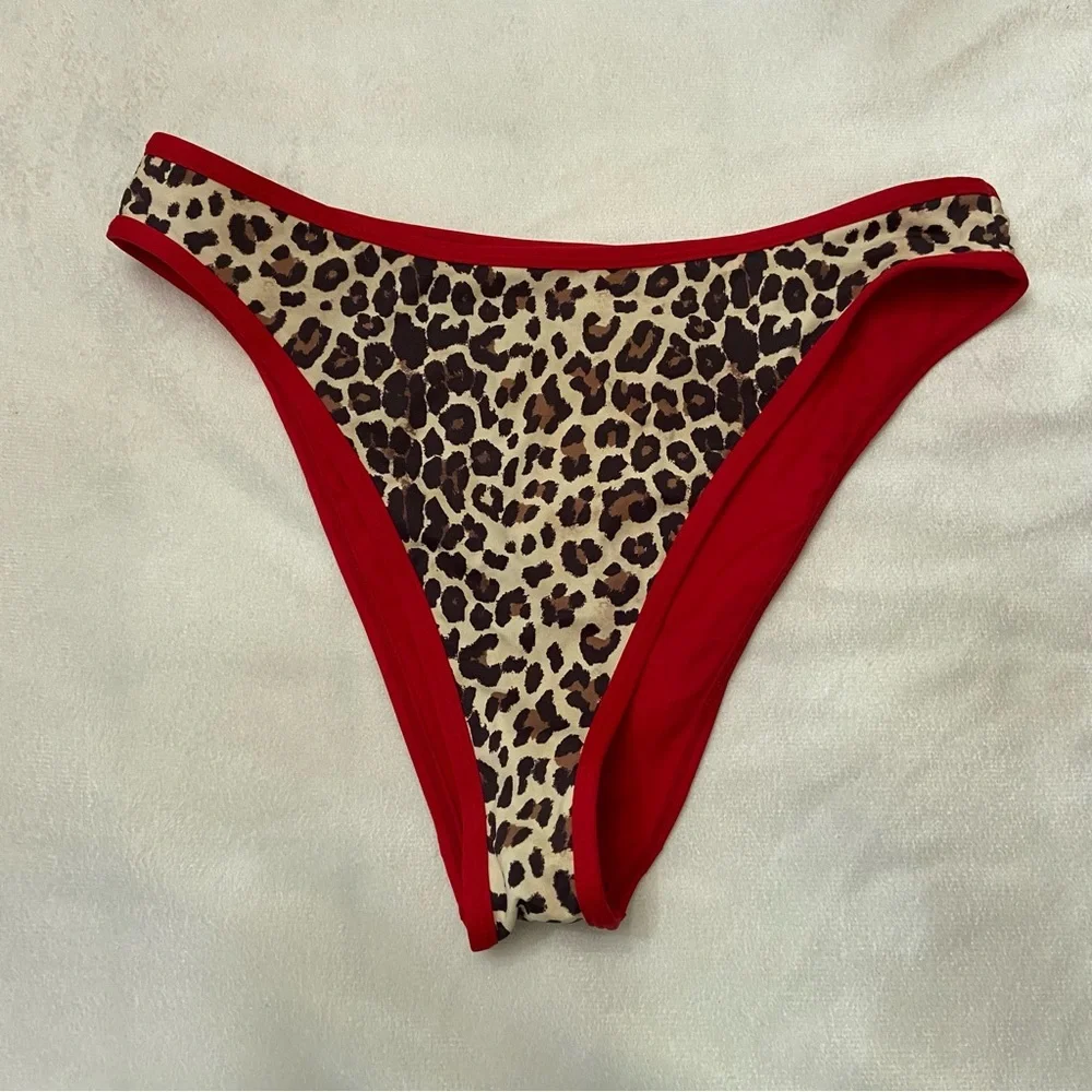 Frankie's Bikinis Leopard Print Bikini Bottoms with Red Trim